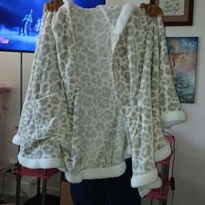 White and Gray Cozy Cape with Open Front Design